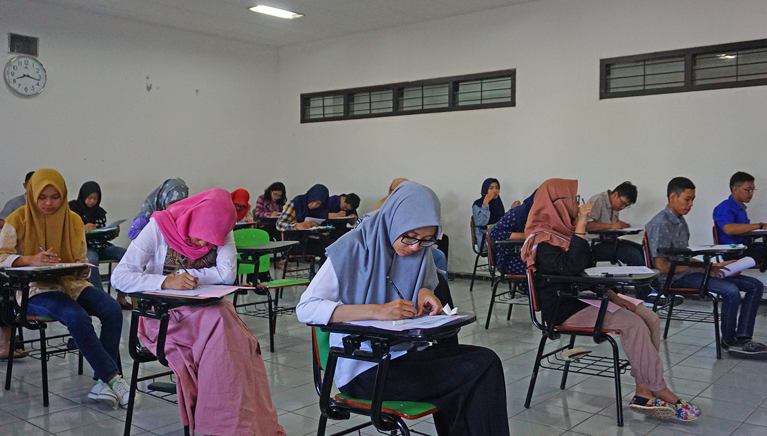 The new prospective students during an entrance test at the University of Muhammadiyah Malang on first